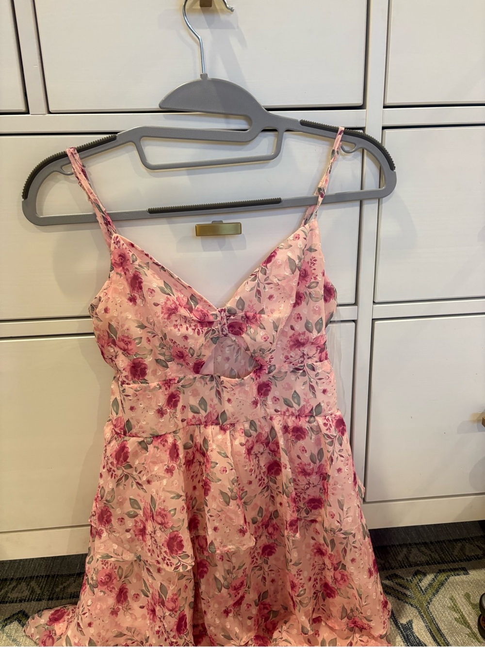 Pink Floral Spaghetti Strap Dress